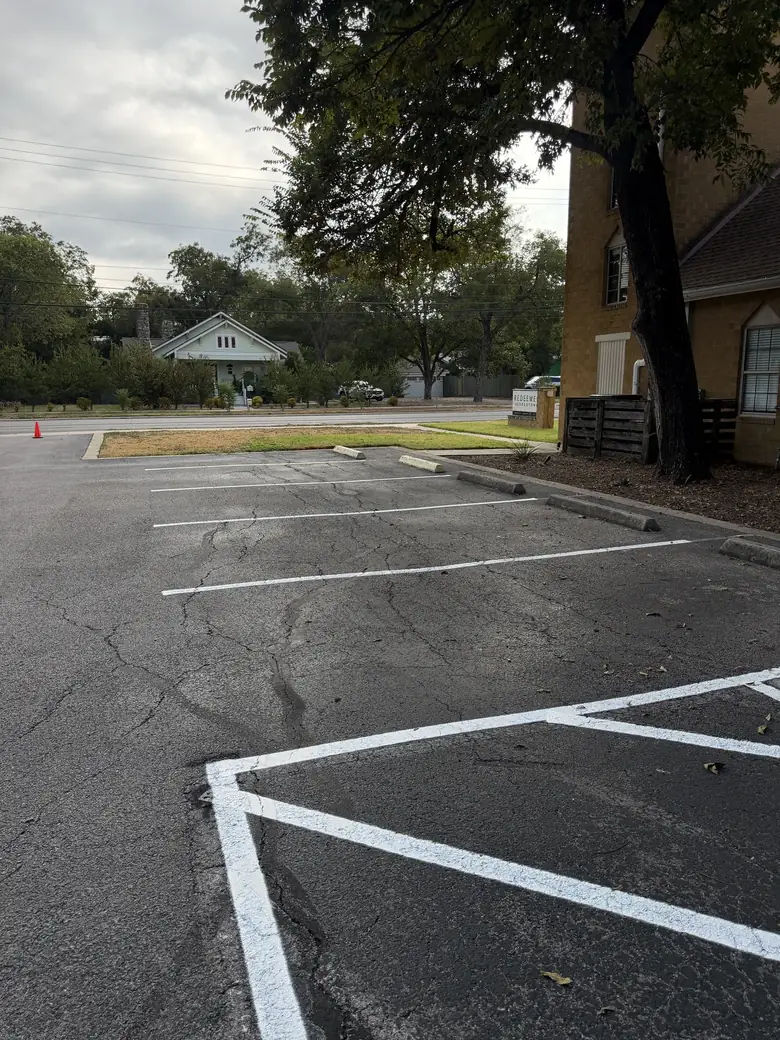 Freshly re-striped parking lot at a Georgetown church, second angle
